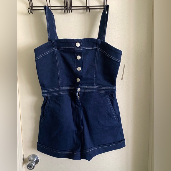 Maeve Pants - Maeve Portside Button-Front Romper in Denim